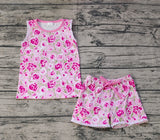 GSSO0673 Pink Flower Rose Girls Shorts Set
