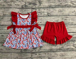 GSSO0609 Flower Red Girls Shorts Set