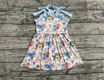 GSD0803 Flower Blue Plaid Girls Dress
