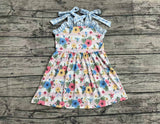 GSD0803 Flower Blue Plaid Girls Dress