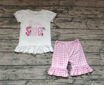 GSSO0621 Little Sister Pink Plaid Girls Shorts Set