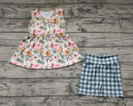 GSSO0741 Flower Green Plaid Shorts Girl Set