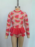 S0264 Watermelon Flower Summer Girls Swimsuit 2 pcs Set