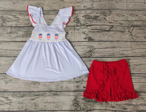 Preorder GSSO0798 Embroidery USA Popsicle Girls Shorts Set