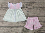 GSSO0744 Green Pink Plaid Shorts Girl Set