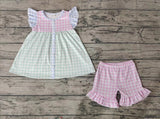 GSSO0744 Green Pink Plaid Shorts Girl Set