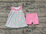 GSSO0825 Flower Pink Bow Girls Shorts Set