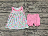 GSSO0825 Flower Pink Bow Girls Shorts Set