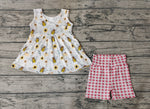 GSSO0743 Bee Flower Plaid Shorts Girl Set