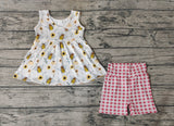 GSSO0743 Bee Flower Plaid Shorts Girl Set