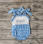 SR1171 Police Car Blue Plaid Baby Girl Romper