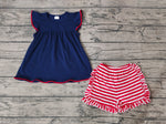 GSSO0796 USA Red Stripe Girls Shorts Set
