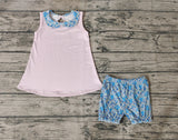 GSSO0670 Blue Flower Plaid Girls 2 pcs Set
