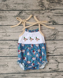 SR1133 Embroidery Mallard Duck Green Baby Girl Romper