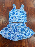 Preorder GSD0995 Flower Blue Skort Girls Swimsuit