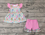 GSSO0624 Flower Cartoon Girls Shorts Set