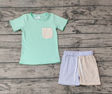 BSSO0680 Green Plaid Boys Shorts Set