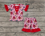 GSSO0932 Farm Cow Red Girls Shorts Pajamas Set