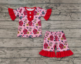 GSSO0932 Farm Cow Red Girls Shorts Pajamas Set