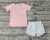 BSSO0698 Pink Plaid Pocket Boys Shorts Set