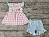 GSSO0692 Pink Blue Plaid Shorts Set