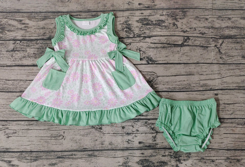 GBO0292 Flower Green Baby Girl Bummie Set