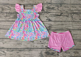 GSSO0937 Garden Pink Stripe Girls Shorts Set