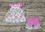 GSSO0631 Smiley face Leopard Pink Girls Shorts Set