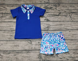 BSSO0673 Garden Flower Print Blue Boys Shorts Set