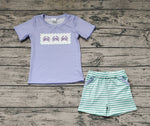 BSSO0637 Blue Crab Green Stripe Boys Shorts Pajamas Set
