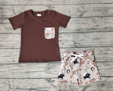 BSSO0757 Rodeo Brown Boys Shorts Set