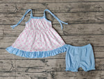GSSO0668 Coquette Bows Pink Blue Girls Shorts Set