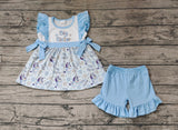 GSSO0577 Cartoon Big Sister Blue Girls Shorts Set