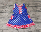 GSD0976 Blue Star Red Stripe Girls Dress