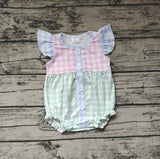 SR1201 Pink Green Plaid Baby Girl Romper