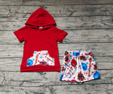 BSSO0704 Baseball Red Hoodie Boys Shorts Set