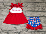 GSSO0736 USA Flag Red Baseball Shorts Girl Set