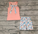 GSSO1061 Flower Bow Orange Girls Shorts Set