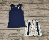 GSSO1062 Flower Bow Dark Blue Girls Shorts Set