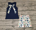 GSSO1062 Flower Bow Dark Blue Girls Shorts Set
