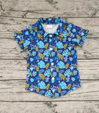 BT0608 Cartoon Foliage Blue Shirt Top Boy