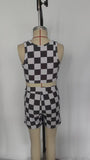 GSSO0906 Black Plaid Girls Shorts Set