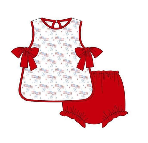 Deadline 05.04 Custom Style No MOQ USA Flag Baby Girl Bummie Set