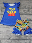 MOQ 3 pcs Custom Style Cartoon Toy Blue Shorts Girl Set