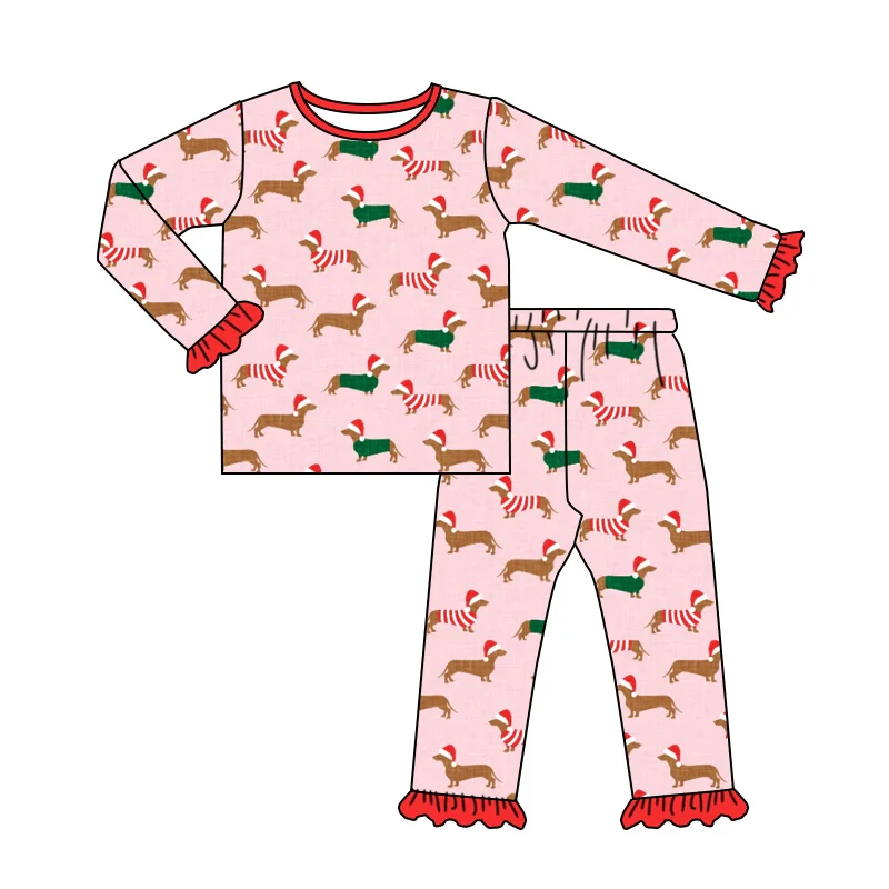 MOQ 8 pcs Custom Style Christmas Weenie Dog Women Adult's Pajamas Set