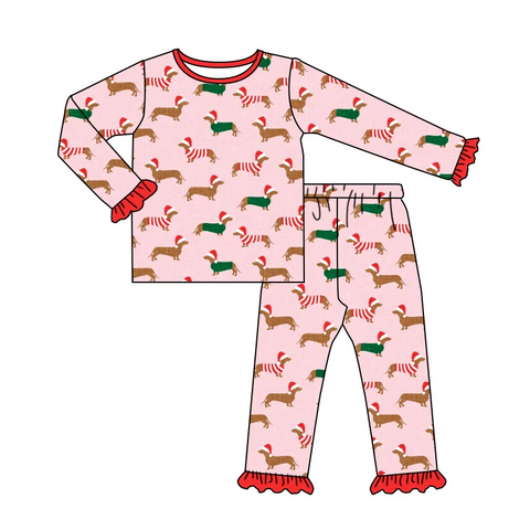 MOQ 8 pcs Custom Style Christmas Weenie Dog Women Adult's Pajamas Set