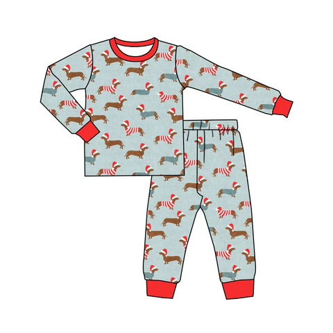 MOQ 5 pcs Custom Style Christmas Weenie Dog Men Adult's Pajamas Set