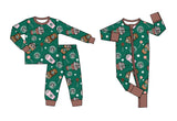 MOQ 3 pcs each style Custom Style Coffee Green Bamboo Kids Boys Pajamas Sleepers