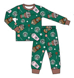 MOQ 3 pcs each style Custom Style Coffee Green Bamboo Kids Boys Pajamas Sleepers