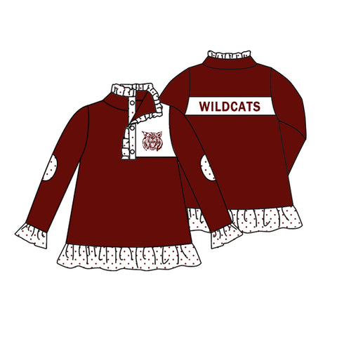 MOQ 3 pcs Custom Style WILDCATS Pullover Ziper Shirt Top Girl